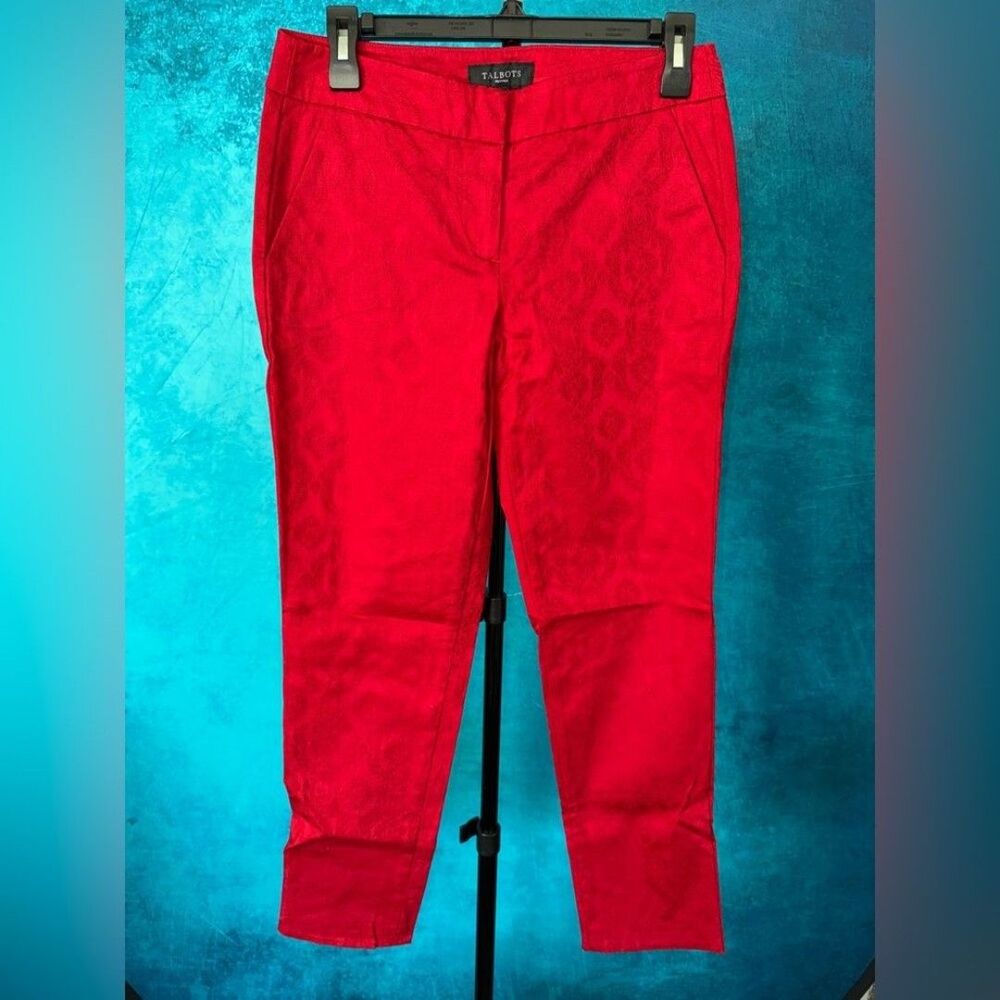 Talbots Red Jacquard Slim Pants | Petite 2P